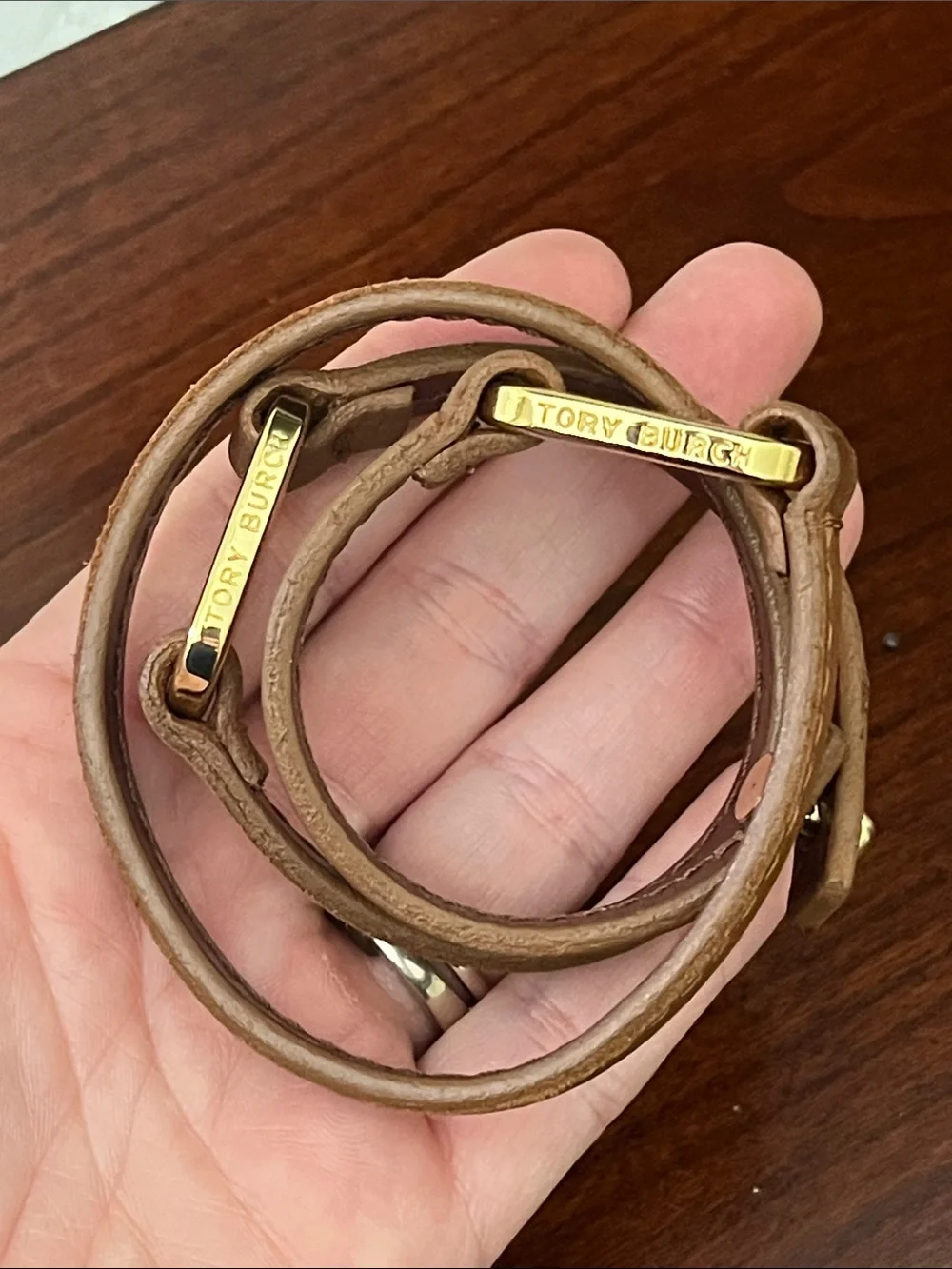 Tory Burch Tan Leather Bracelet with Gold Hardware
